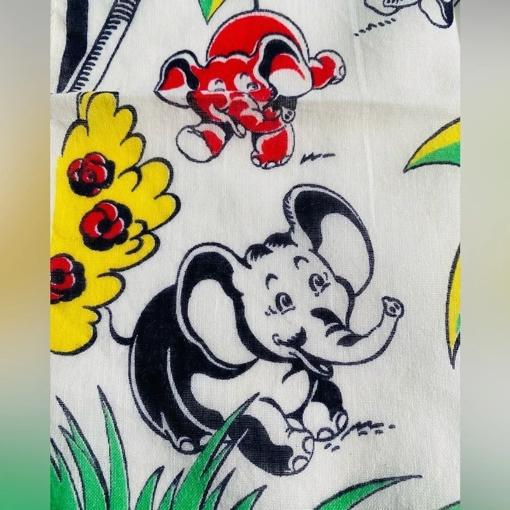 Vintage Tom Lamb Child's Handkerchief with Elephants, 1940s Childs Hankie